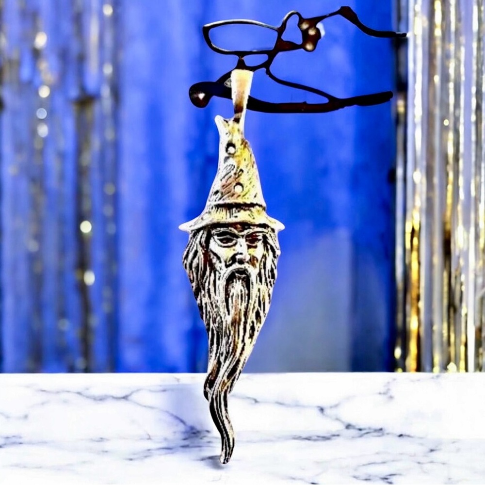Wizard Warlock Sorcerer Magician Pendant Necklace Beard Hat